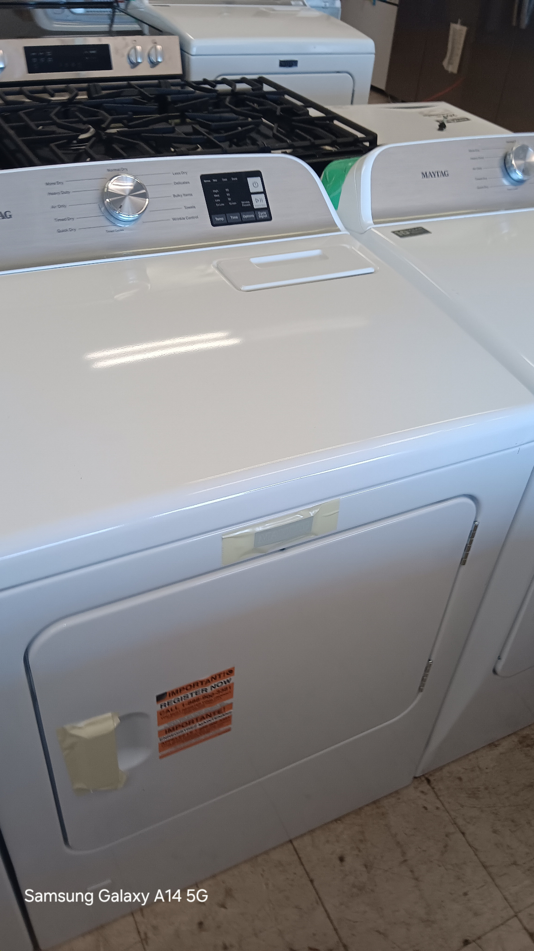 Maytag electric dryer on the showroom floor